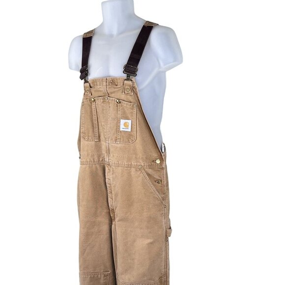 Carhartt 40x30 Canvas Duck Bib Overalls Insulated Double Knee Workwear USA Made - Picture 4 of 16